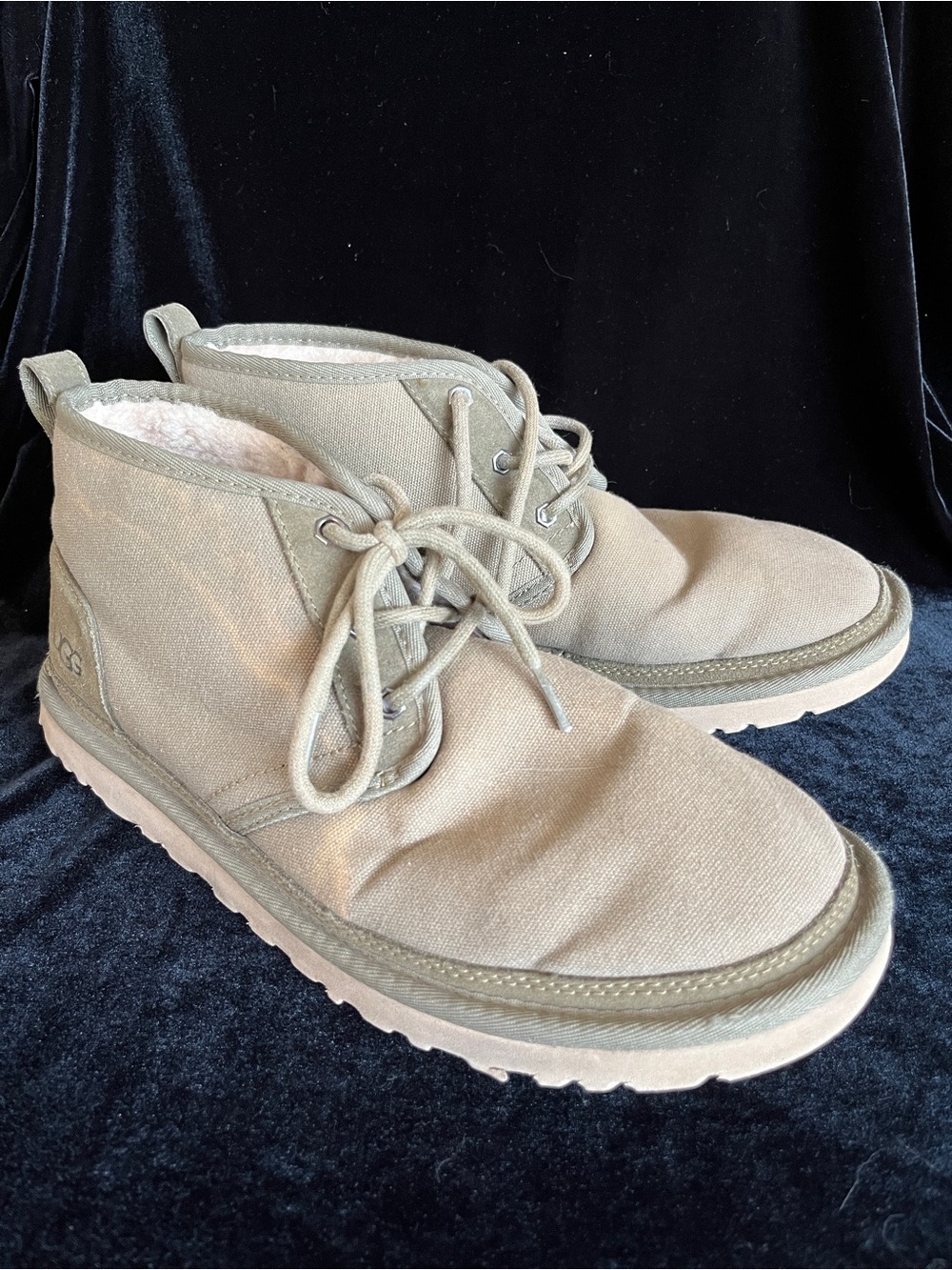 UGG MOSS GREEN NEUMEL CANVAS SHEEP WOOL ANKLE BOOTS, DISTRESSED MEN US 11